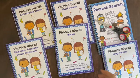 Phonics Learning Set for Kids. Includes 6 phonics cut and paste books. Value Pack